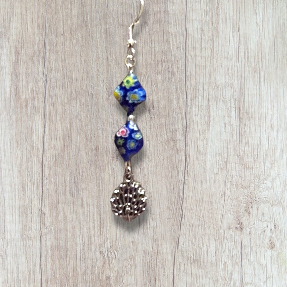 Hand Crafted Peacock Earrings Flowers Floral Long Dangle Pierced Hypoallergenic - Picture 6 of 7